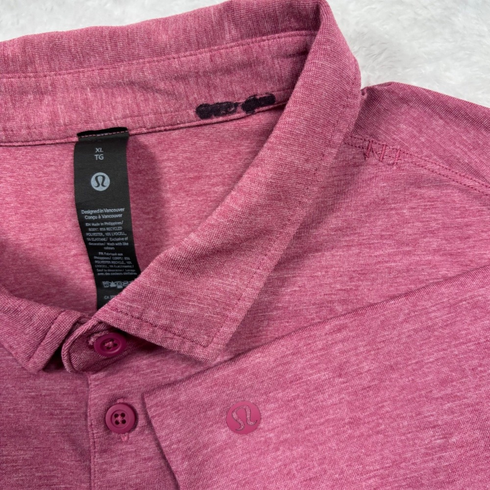 Lululemon Evolution Polo Shirt Mens XL Pink 4 Way Stretch Wicking Performance